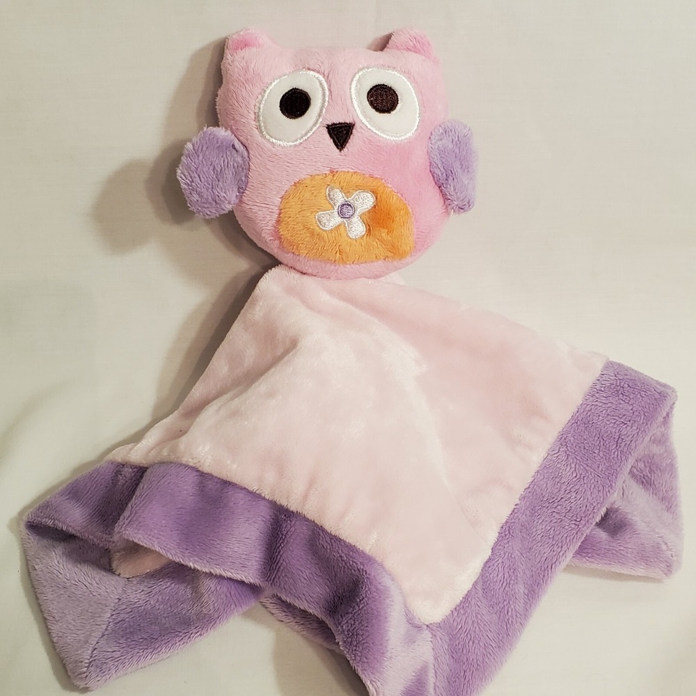 BananaFish Studio Pink Purple Owl Baby Lovey Velour Soft Security Blanket